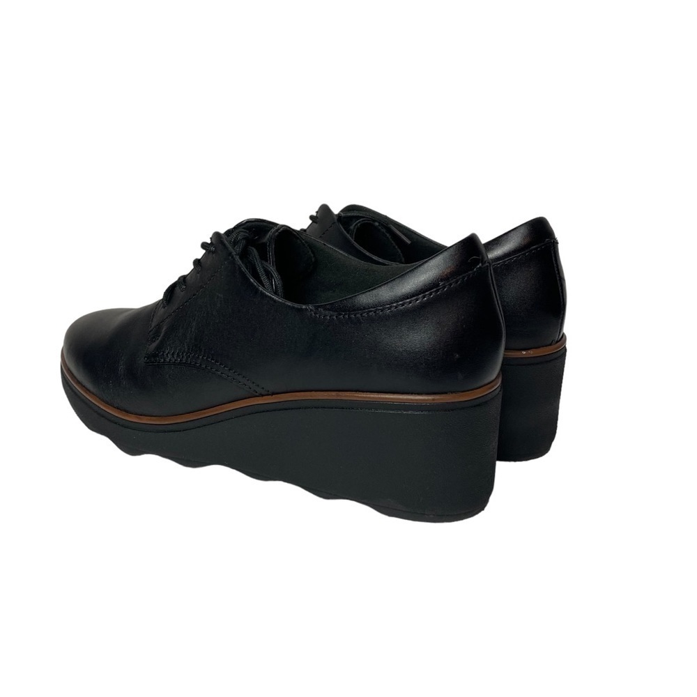 Clarks Women's Sharon Noel Oxford black leather platform wedge lace up Size 9 M - Picture 7 of 8